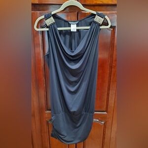 Carmen Marc Valvo swimwear Black stretch cover-up snakeskin trim Sz.M.